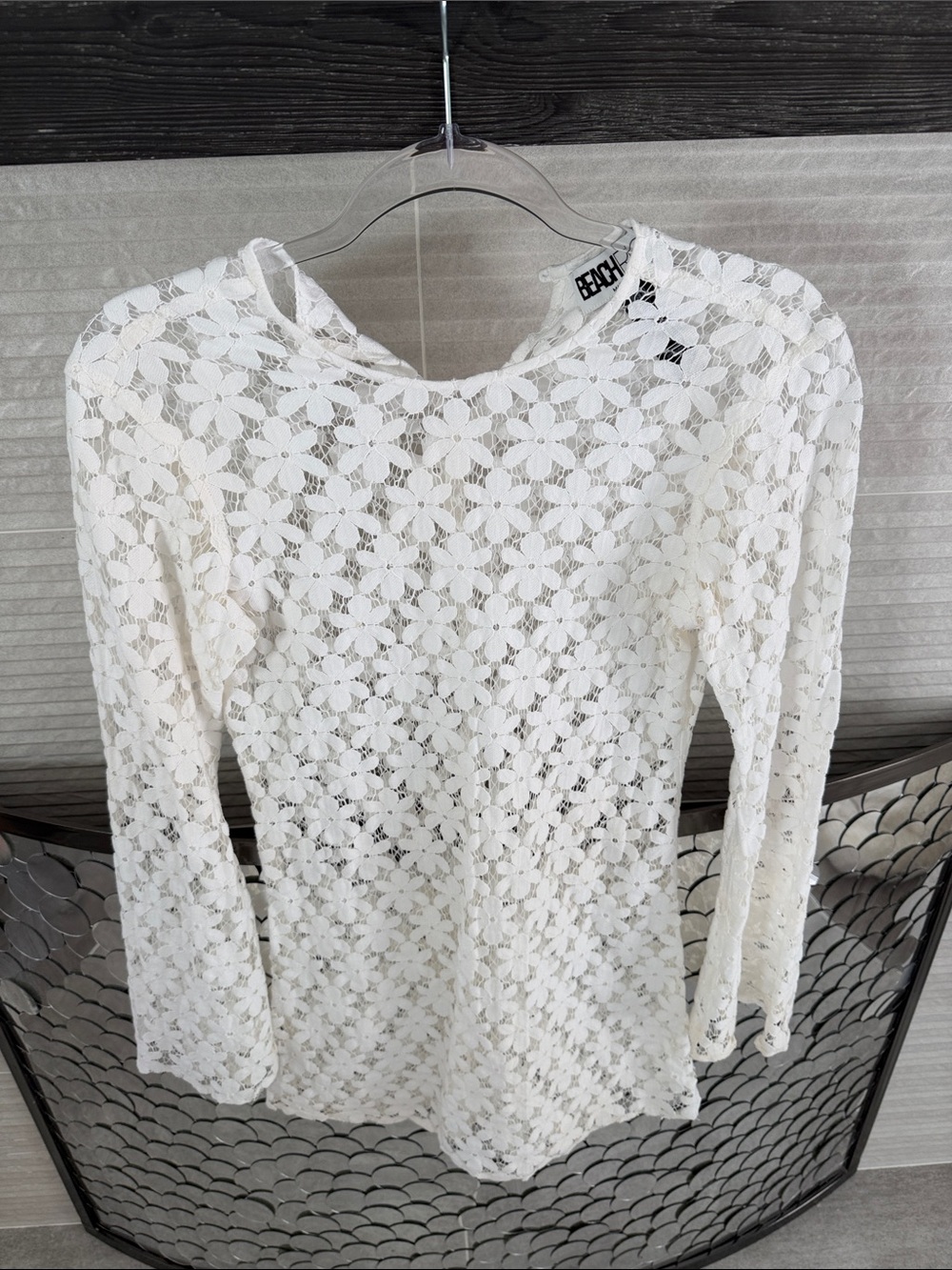 Beach Riot White Floral Lace Long-Sleeve Swim Coverup